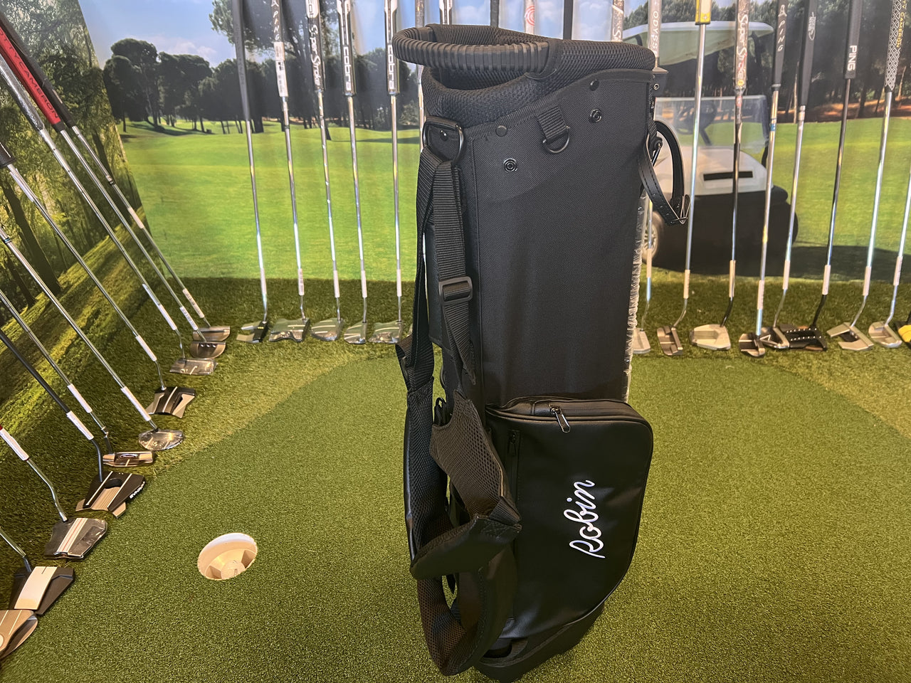 *New* Robin Black Leather Pockets 4-Way Stand Bag