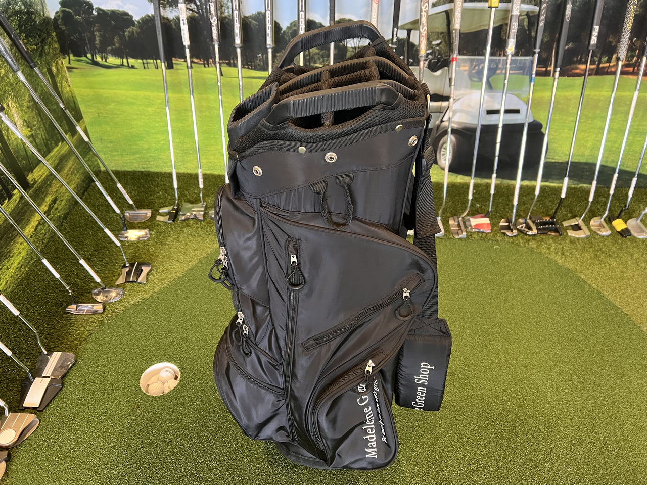 *New* Customised Black 14-Way Cart Bag 'Madeleine Green Shop'
