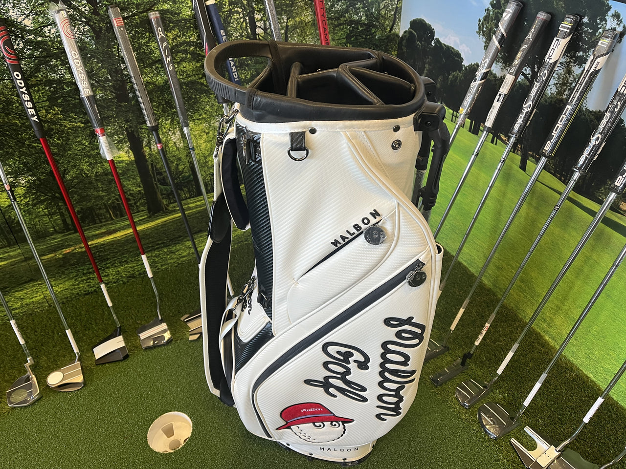 *New* Malbon Golf White Leather 5-Way Stand Bag