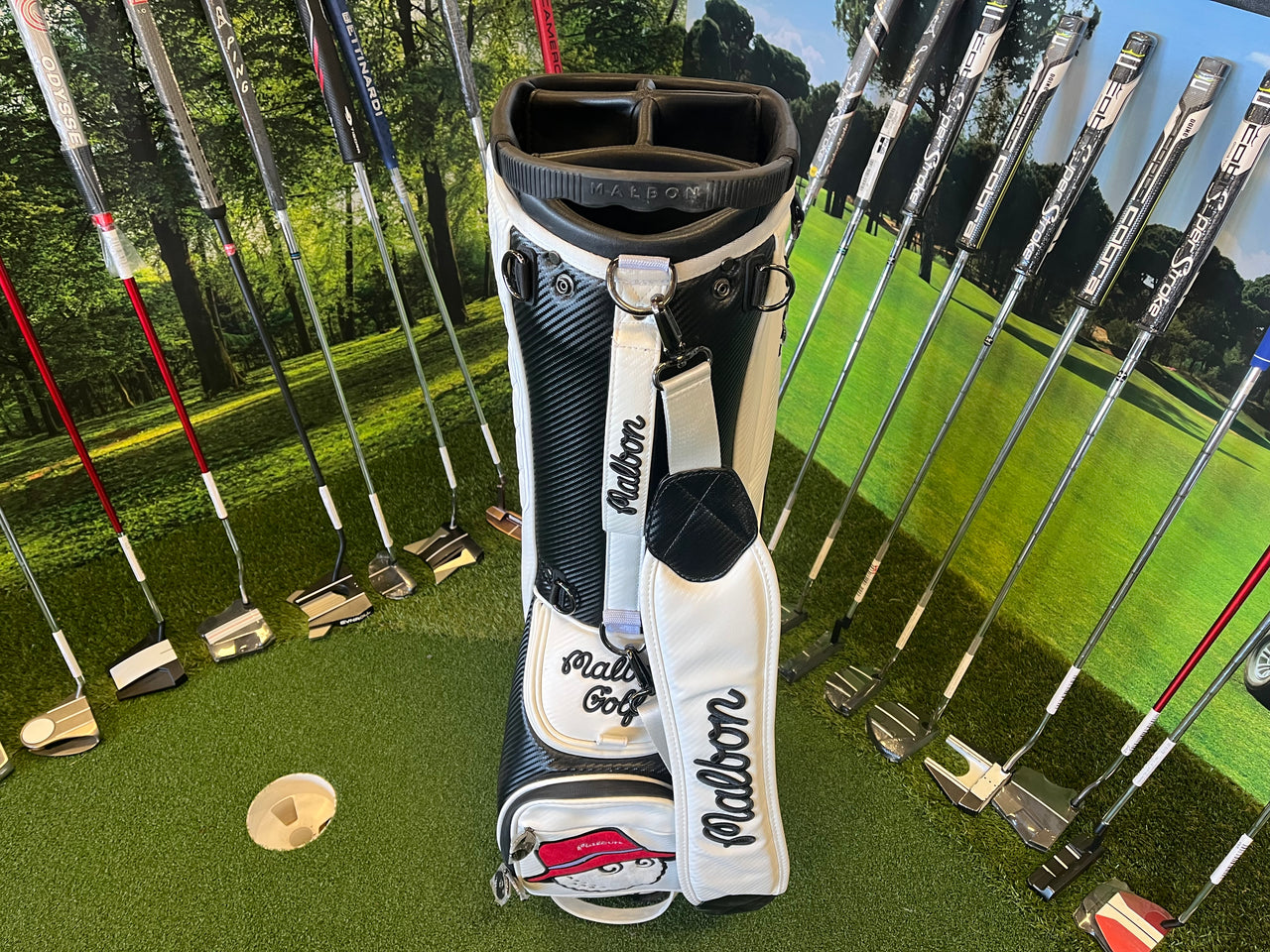*New* Malbon Golf White Leather 5-Way Stand Bag