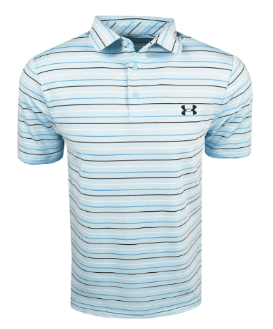 *New* Under Armour Golf T2 Green Trace Stripe Sky Blue Polo