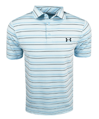 *New* Under Armour Golf T2 Green Trace Stripe Sky Blue Polo